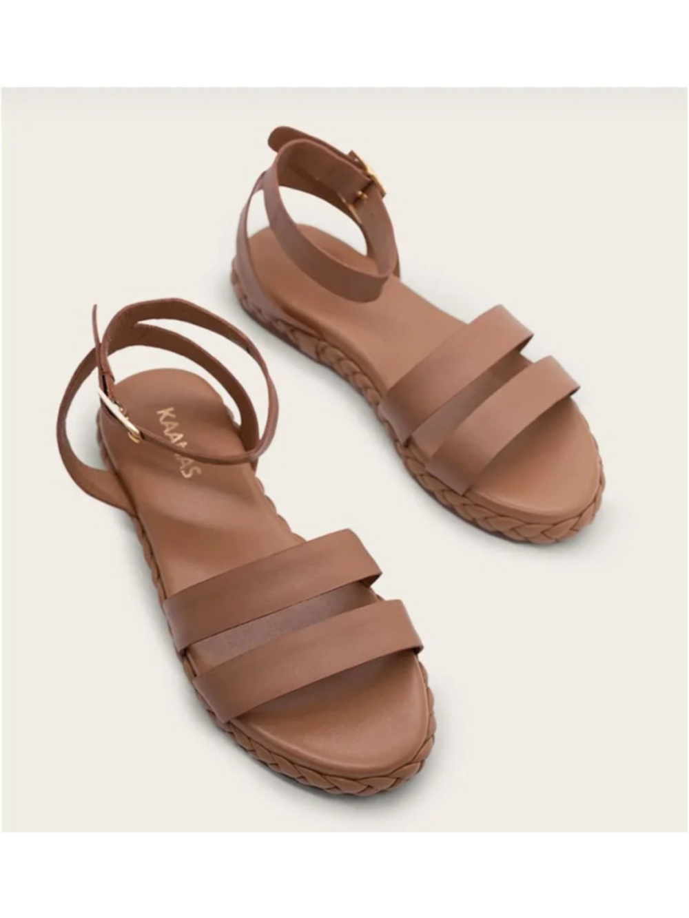 KAANAS Anthropologie Terrazas Women’s 8 Tan Leather Braided Platform Sandals NIB